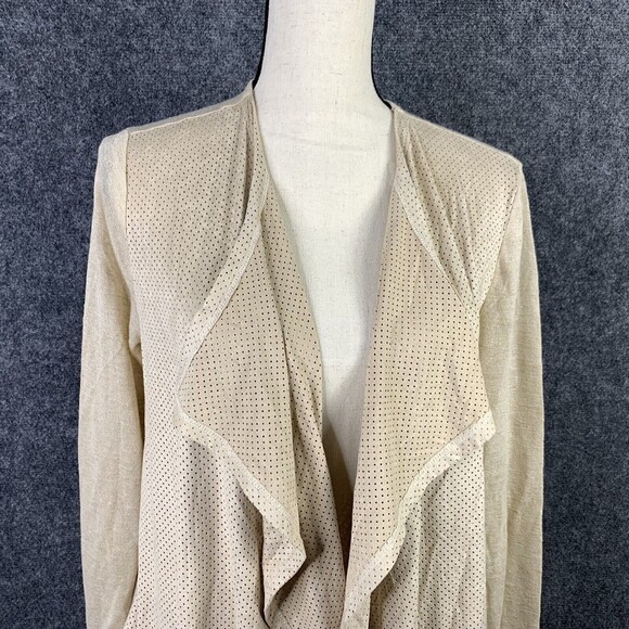 Melanie Lyne Open Cardigan Women Medium Tan Faux Suede Draped Front Knit Back - Picture 2 of 8